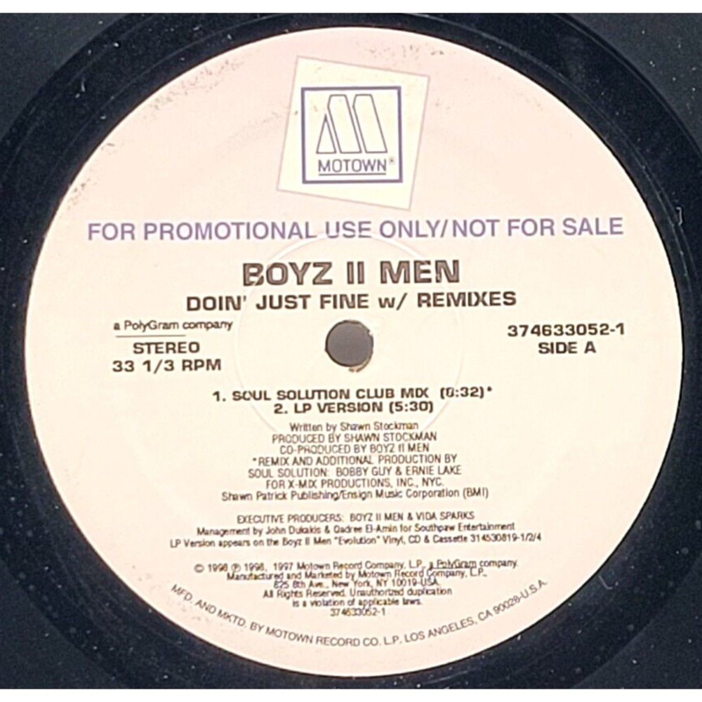 BOYZ II MEN - DOIN' JUST FINE W/ REMIXES - R&B SOUL SINGLE PROMO MOTOWN